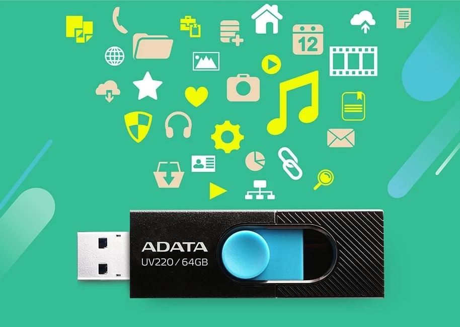 USB flesh Adata UV220, type-A, 64GB, e kaltër/e zezë