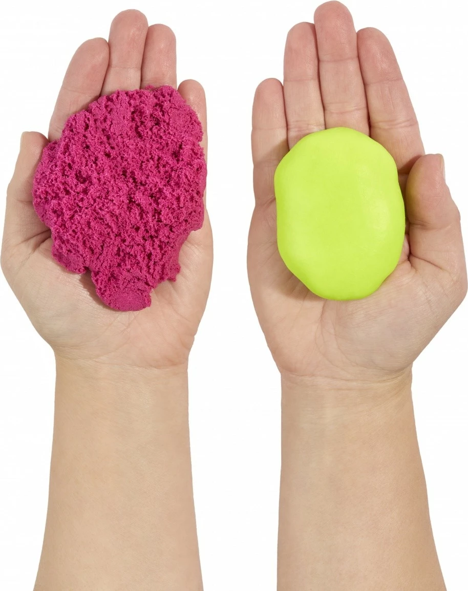 Set plastelinë dhe rërë kinetike MGA Wonder Factory Never Dry, lime dhe rozë