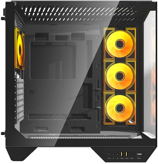 Kasë Darkflash DY470 midi tower, ATX/mATX/ITX, 4 ventilatorë ARGB, xhami i temperuar, USB-C, e zezë, set 4 ventilatorë