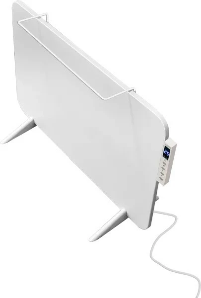 Ngrohës panelor me infra të kuqe, MPM, MUG-24, 450 W, termostat, timer, ekran, telekomandë dhe aplikacion Tuya, montim në mur ose në këmbë, mbajtëse peshqirësh, i bardhë