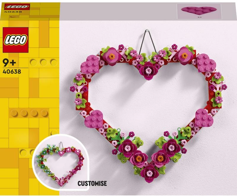 Set ndërtimi LEGO Heart Decoration 40638, dekor zemre për mur, 9+, i personalizueshëm