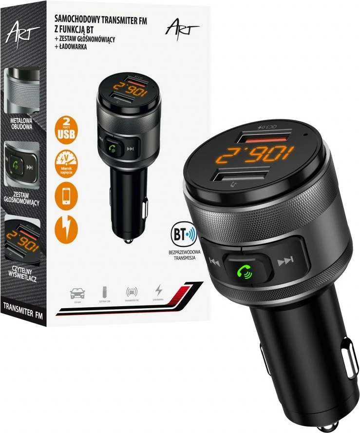 Transmetues FM për veturë ART MP3TR FM-57, Bluetooth, USB QC3.0, Ekran LED, i zi