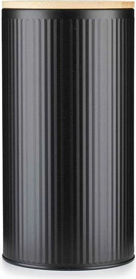 Kuti ruajtëse metalike KOOPMAN me kapak bambuje, Ø10.8xH21cm, E zezë