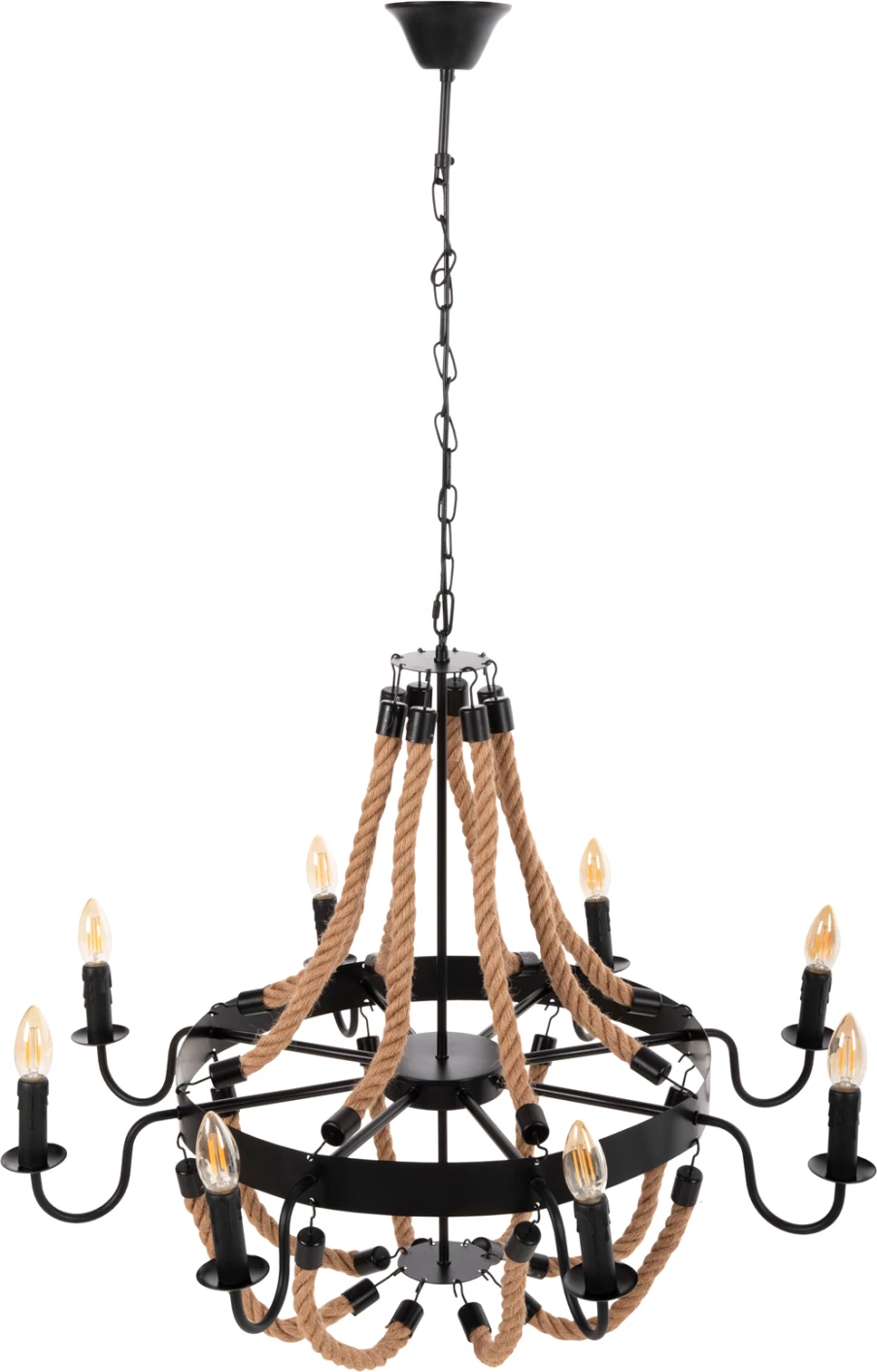 Llambadar tavani 8-drita FH4178 litar dhe metal i zi 84x84x121Hcm