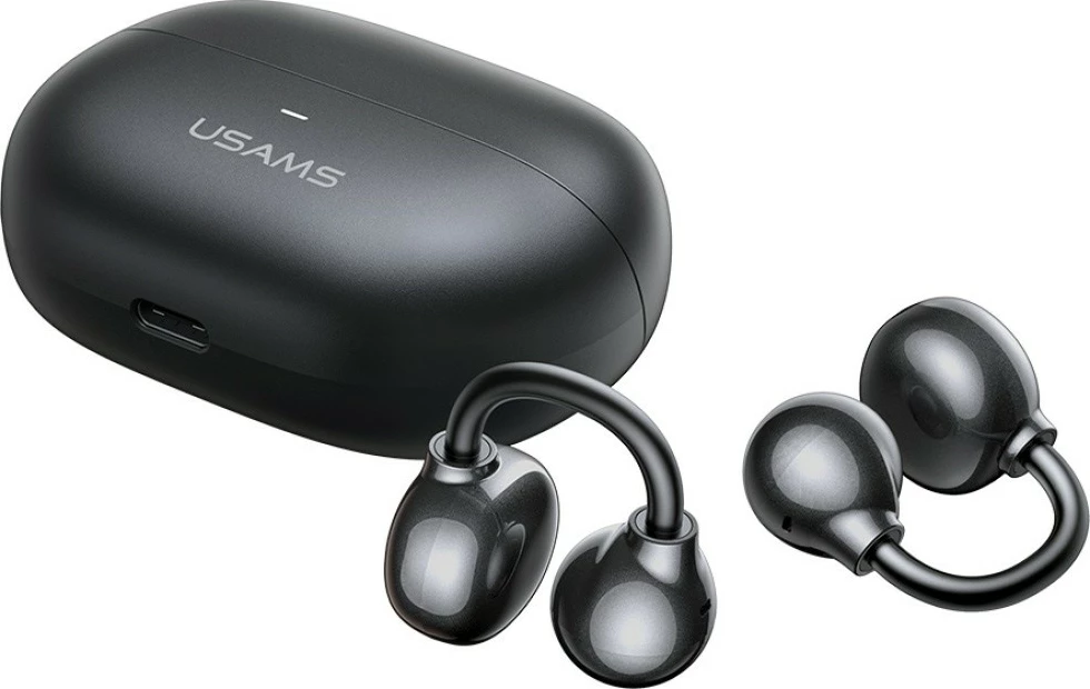 Kufje Bluetooth, USAMS Echo R02, Bluetooth 5.3, ear-clip in-ear, mikrofon i integruar, kuti karikimi 300 mAh, gri