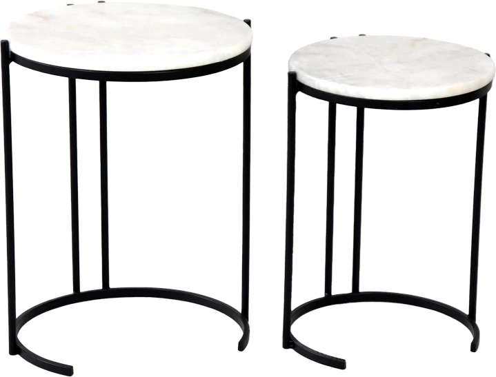 Set tavolina anësore për dhomë ndeje, Luxere Inart, metal i zi, mermer i bardhë