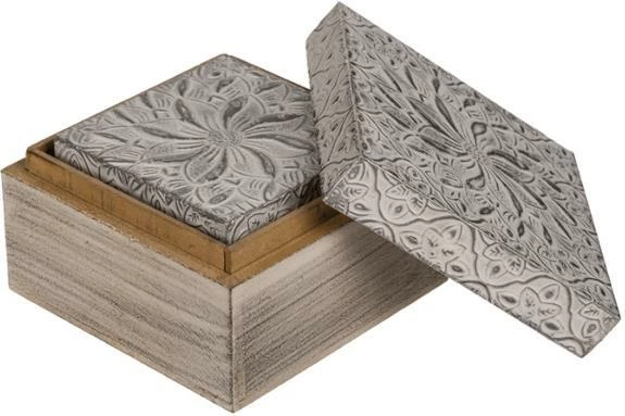 Kuti dekorative druri OUT OF THE BLUE, set 2 copë, argjend