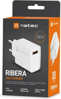 Karikues muri Natec Ribera, 1x USB-A, 18W, Bardhë