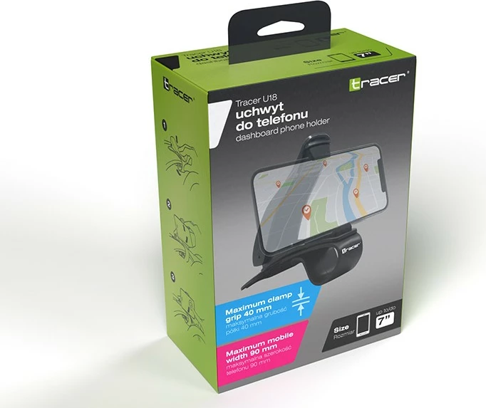 Mbajtës telefoni për makinë Tracer U18, për panel, i zi