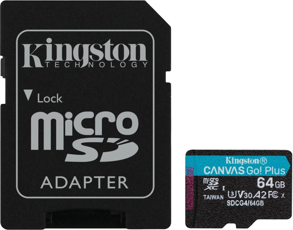 Kartelë memorie microSD Kingston Canvas Go! Plus 64GB me adapter SD