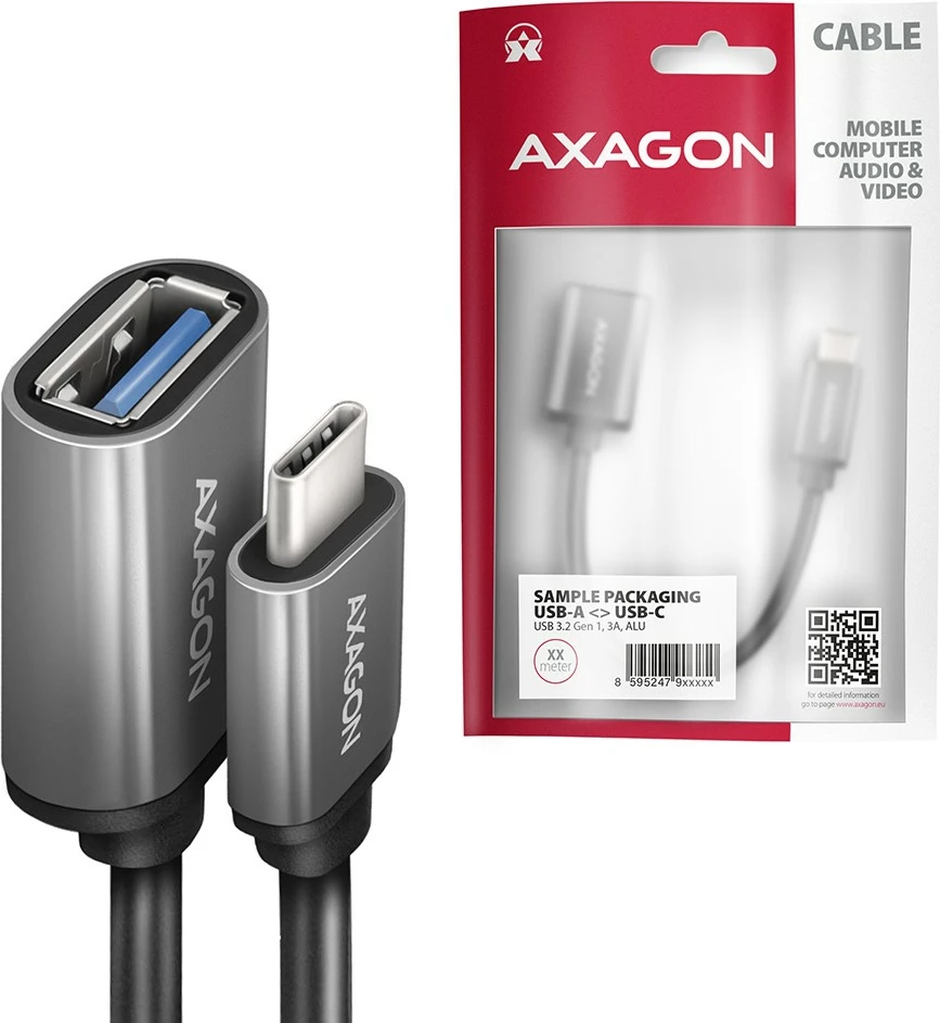 Adapter kabllo AXAGON RUCM-AFAC USB-C në USB-A, 0.2m, 3A, Gri