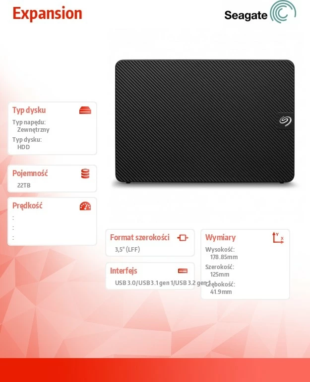 Kasë e jashtme Seagate Expansion STKP22000400, 22TB, 3.5", USB 3.0, e zezë