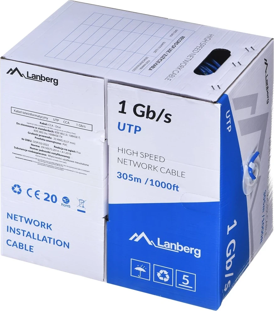 Kabllo UTP Lanberg 1GB/s 305m, Blu