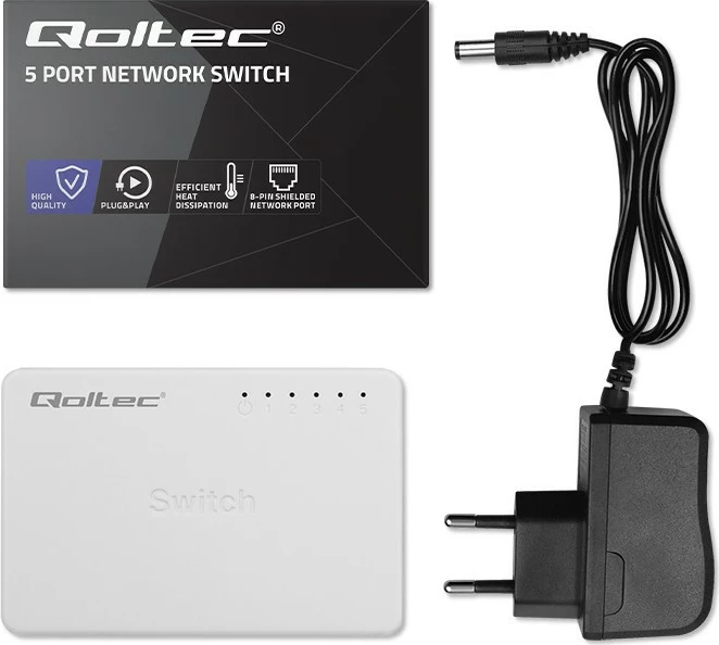 Switch rrjeti Qoltec 52245, 5 porta RJ45, Fast Ethernet, i bardhë