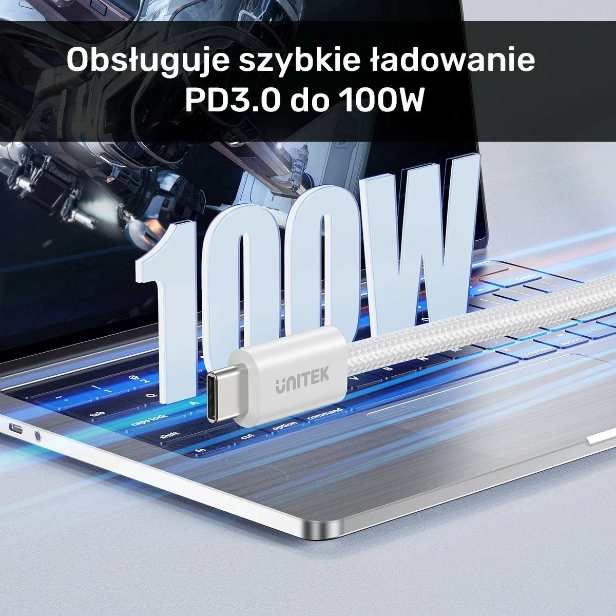 Kabëll Unitek USB-C PD 100W 1m, bezhë