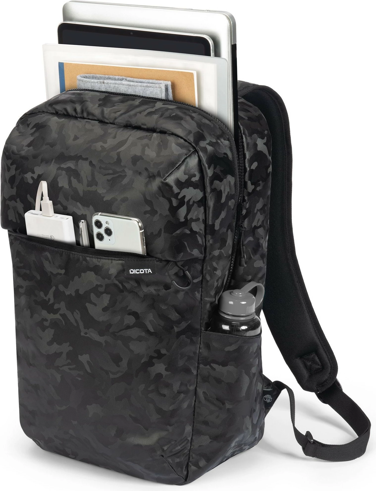 Çantë shpine DICOTA D32126, 16", xhepa të jashtëm, poliestër, kamuflazh