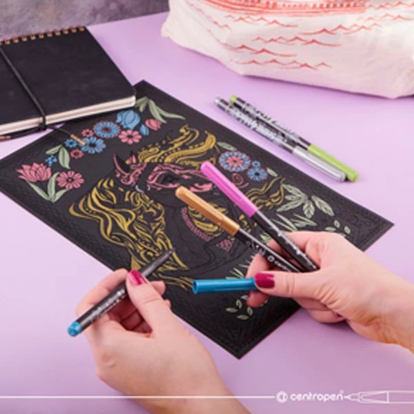 Markerë Centropen Shine 4black, 6 Ngjyra Metalike