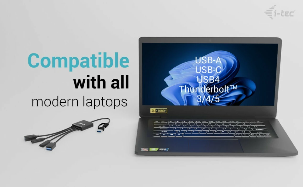 Kasë i-tec CACBLHUB2A2C, 4 porta (2x USB-C, 2x USB-A), e zezë