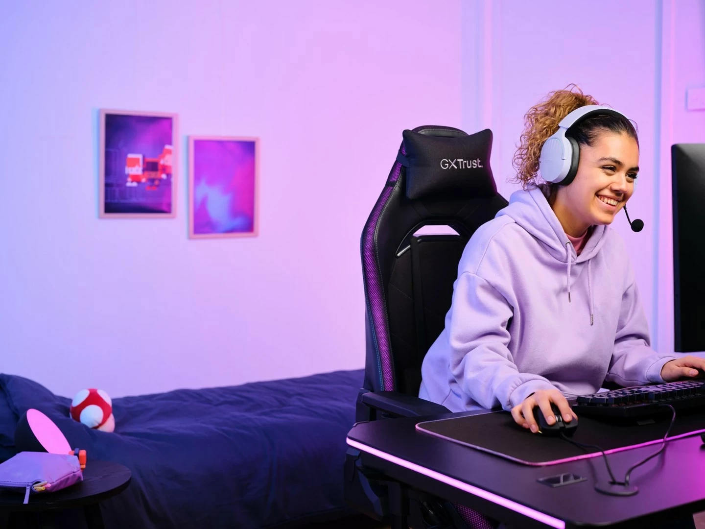 Kufje Trust GXT 491P FAYZO, me kabllo & pa kabllo, për lojëra, USB Type-A, Bluetooth, Zi, Lejla