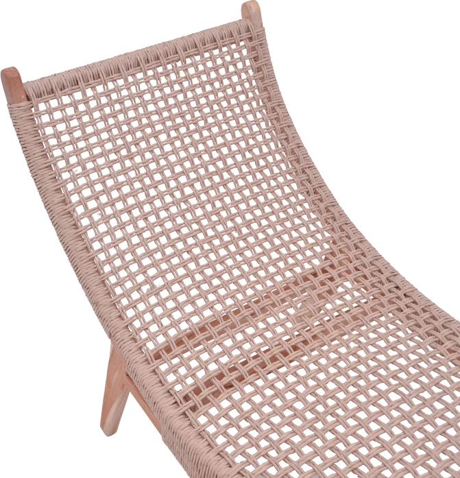 Shezlong Rebelise, ngjyrë natyrale, dru teak dhe litar pe, 60x180x85cm