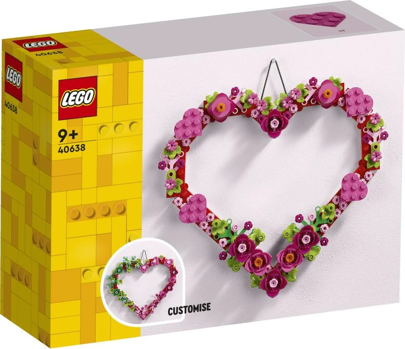 Set ndërtimi LEGO Heart Decoration 40638, dekor zemre për mur, 9+, i personalizueshëm