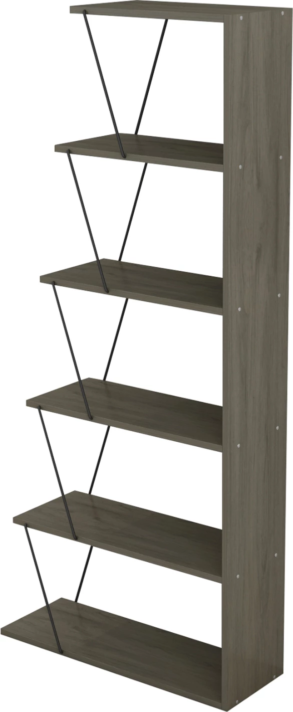 Raft librash MINI TARS FH2241.13, melaminë gri ulliri, shufra metali të zeza, 65x22-24x146H cm