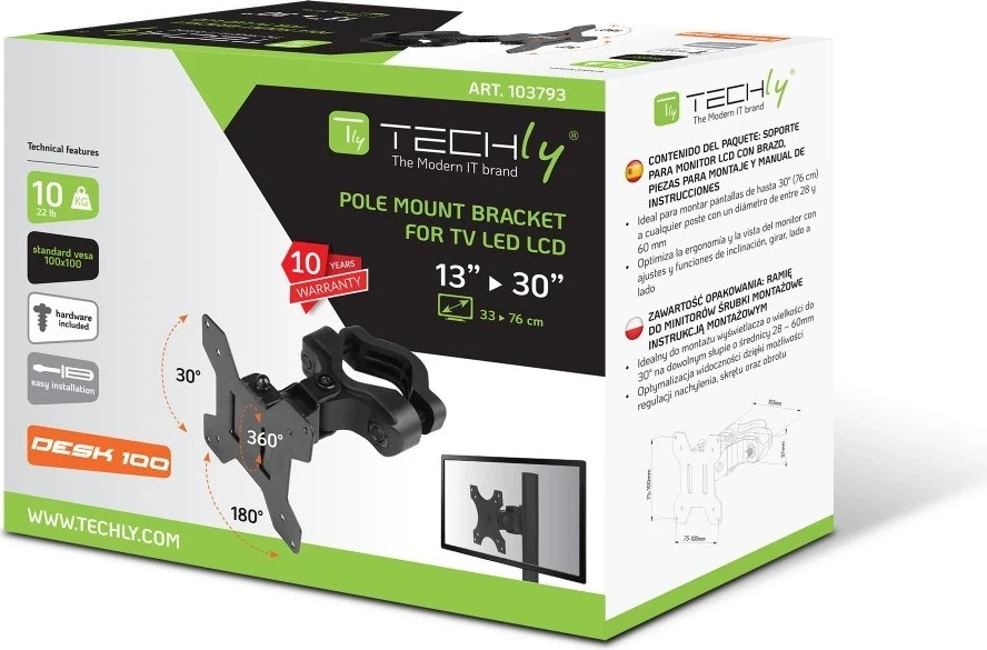 Mbajtëse për televizor Techly ICALCD100BK, 13-30", e zezë