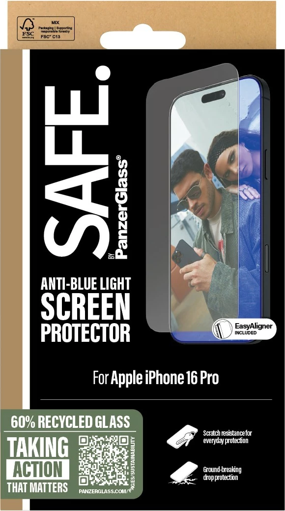 Mbrojtës ekrani PanzerGlass SAFE EyeCare për iPhone 16 Pro, transparent