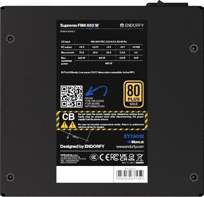 Kasë fuqie Endorfy Supremo FM6 850W, E Zezë