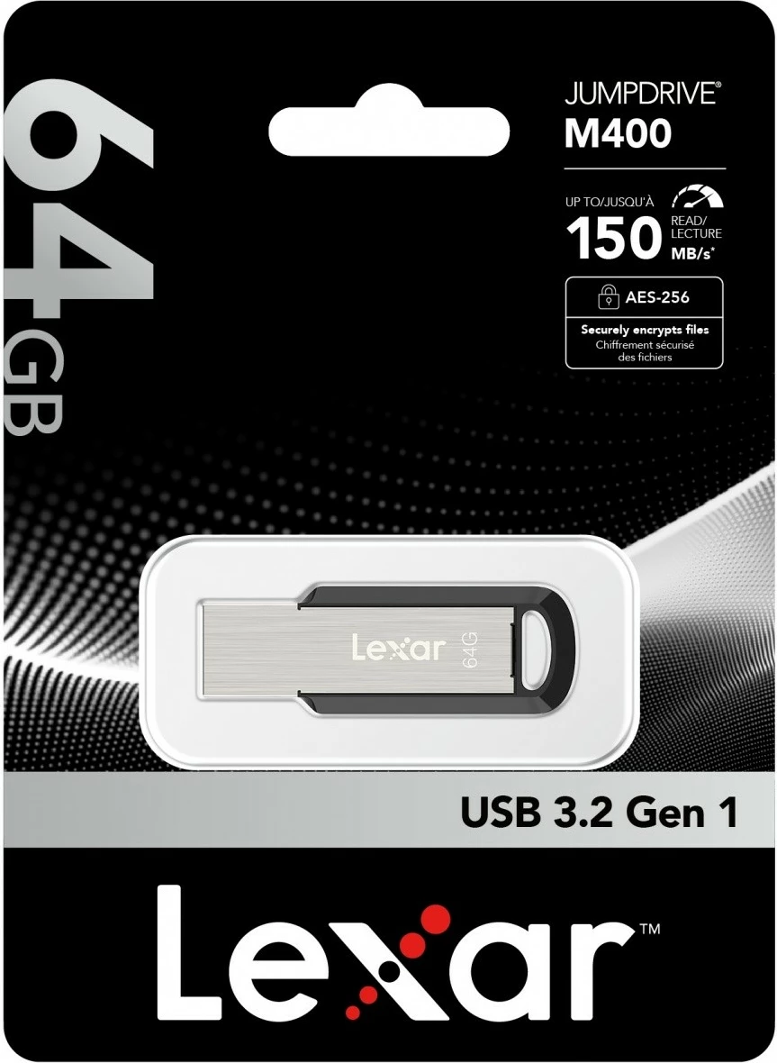 Pendrive Lexar JumpDrive M400 64GB, USB 3.0, zi/argjendtë