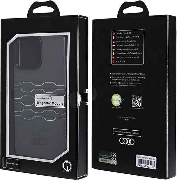 Mbështjellës Audi IML MagSafe për iPhone 15 Pro Max, i zi