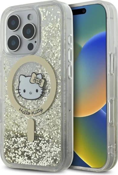 Mbështjellës Hello Kitty Liquid Glitter Fever MagSafe për iPhone 16 Pro Max, Ari