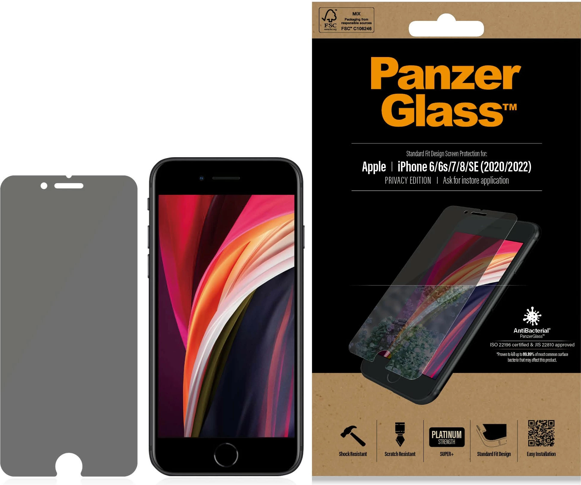 Mbrojtës ekrani PanzerGlass Privacy për iPhone 6/7/8/SE 2020/22, transparent