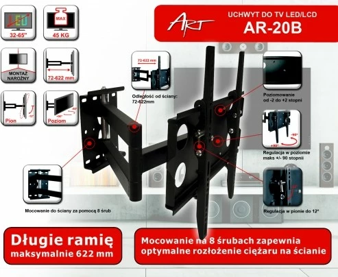 Mbajtëse muri për TV ART RAMART AR-20B, 32-65 inç, metal, e zezë
