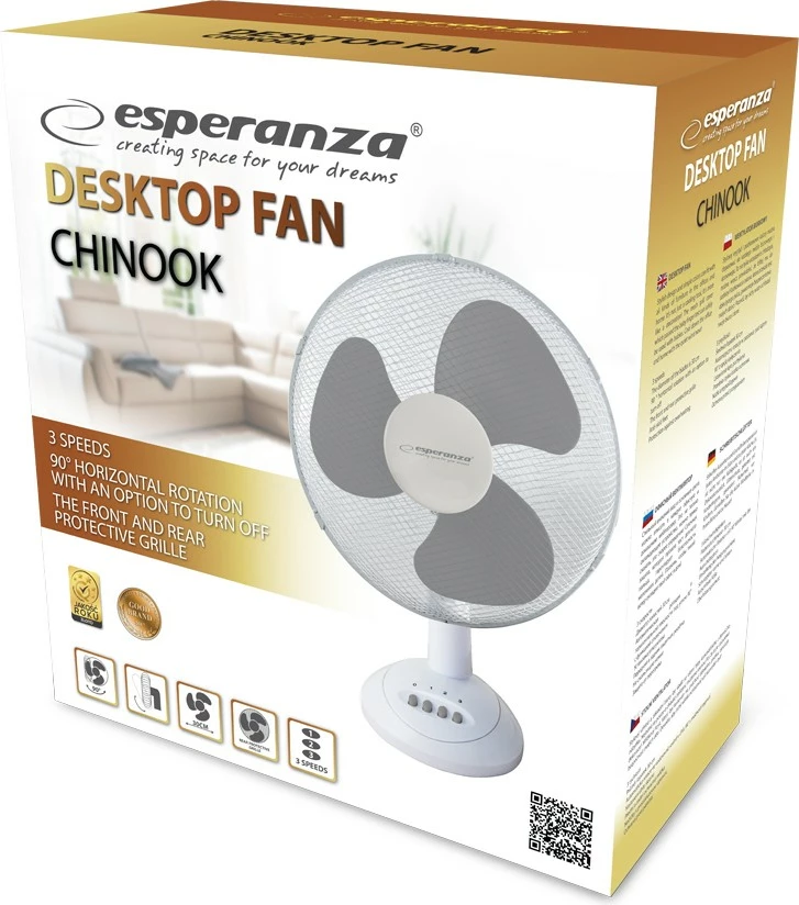 Ventilator tavoline Esperanza Chinook EHF003WE, 30 cm, Bardhë/Gri