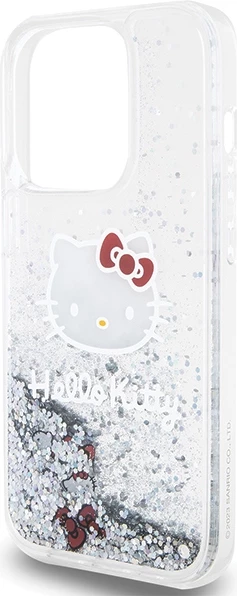 Mbështjellës Hello Kitty Liquid Glitter Charms për iPhone 14 Pro, argjendtë