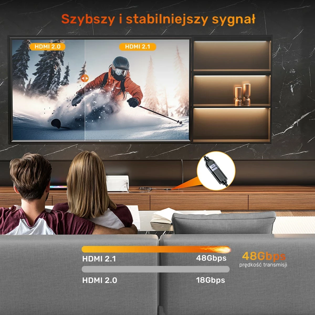 Zgjatës HDMI Unitek 2.1, 8K 0.5m, ngjyrë argjend-zi