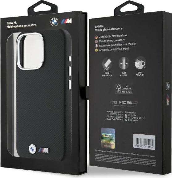 Mbështjellës BMW M Edition për iPhone 16 Pro Max, Kevlar, Metal, i zi