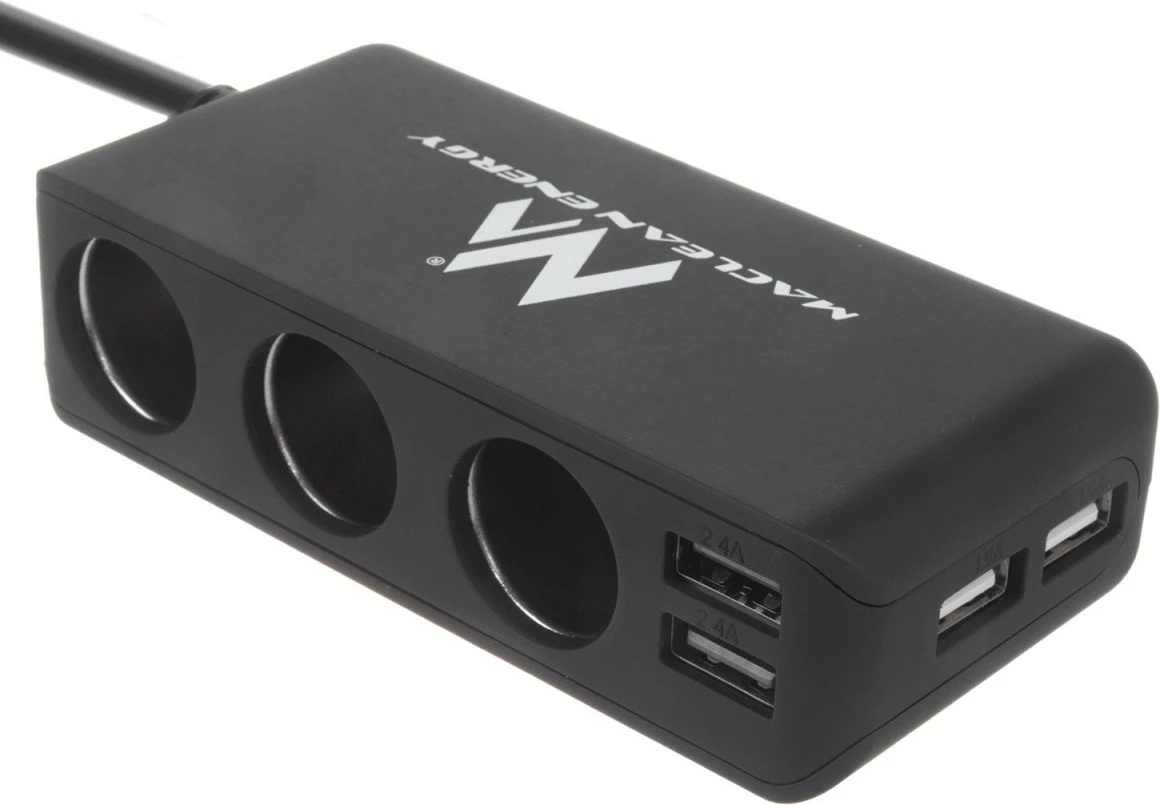 Ndarës prizë çakmaku Maclean MCE117, 3 dalje, 2xUSB, voltmetër, i zi