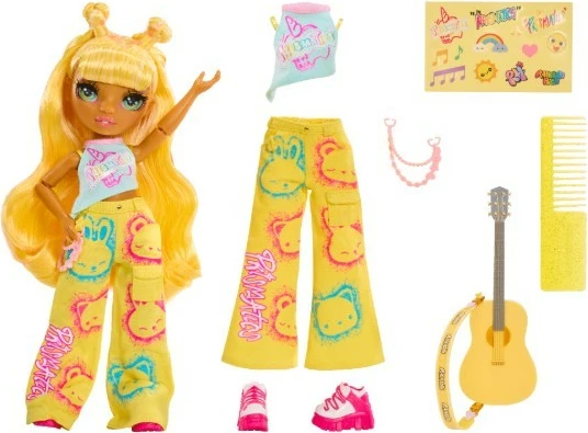 Kukull Rainbow High Jr High Sunny, 23 cm, me kitarë dhe aksesorë, e verdhë