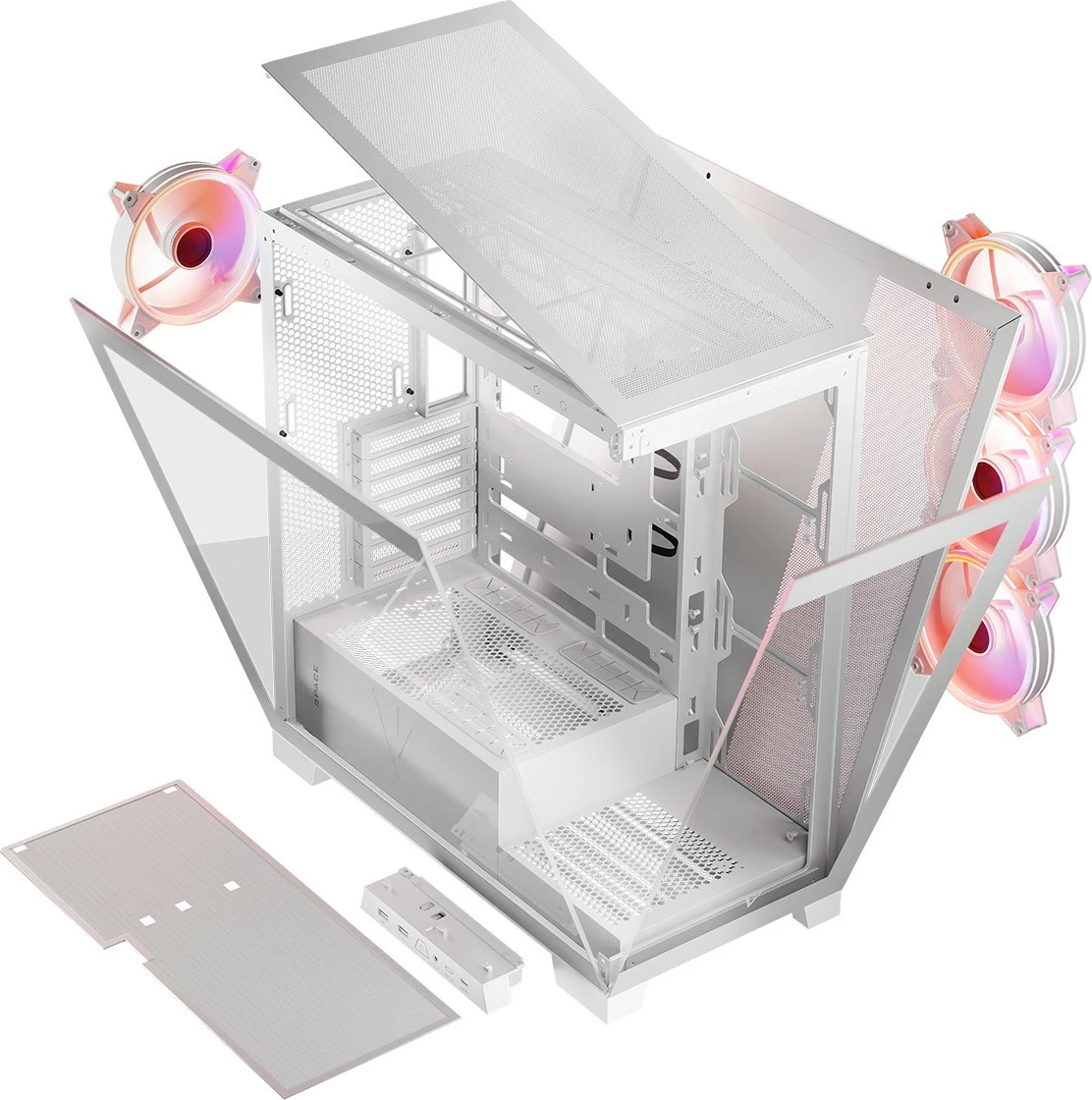 Kasë MODECOM Volcano Space ARGB, Midi Tower, xham i temperuar, e bardhë