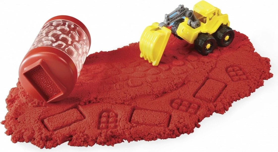 Set lodrash me rërë kinetike Wonder Factory Never Dry Sand Trucks, MGA, ekskavator, plastik, e kuqe