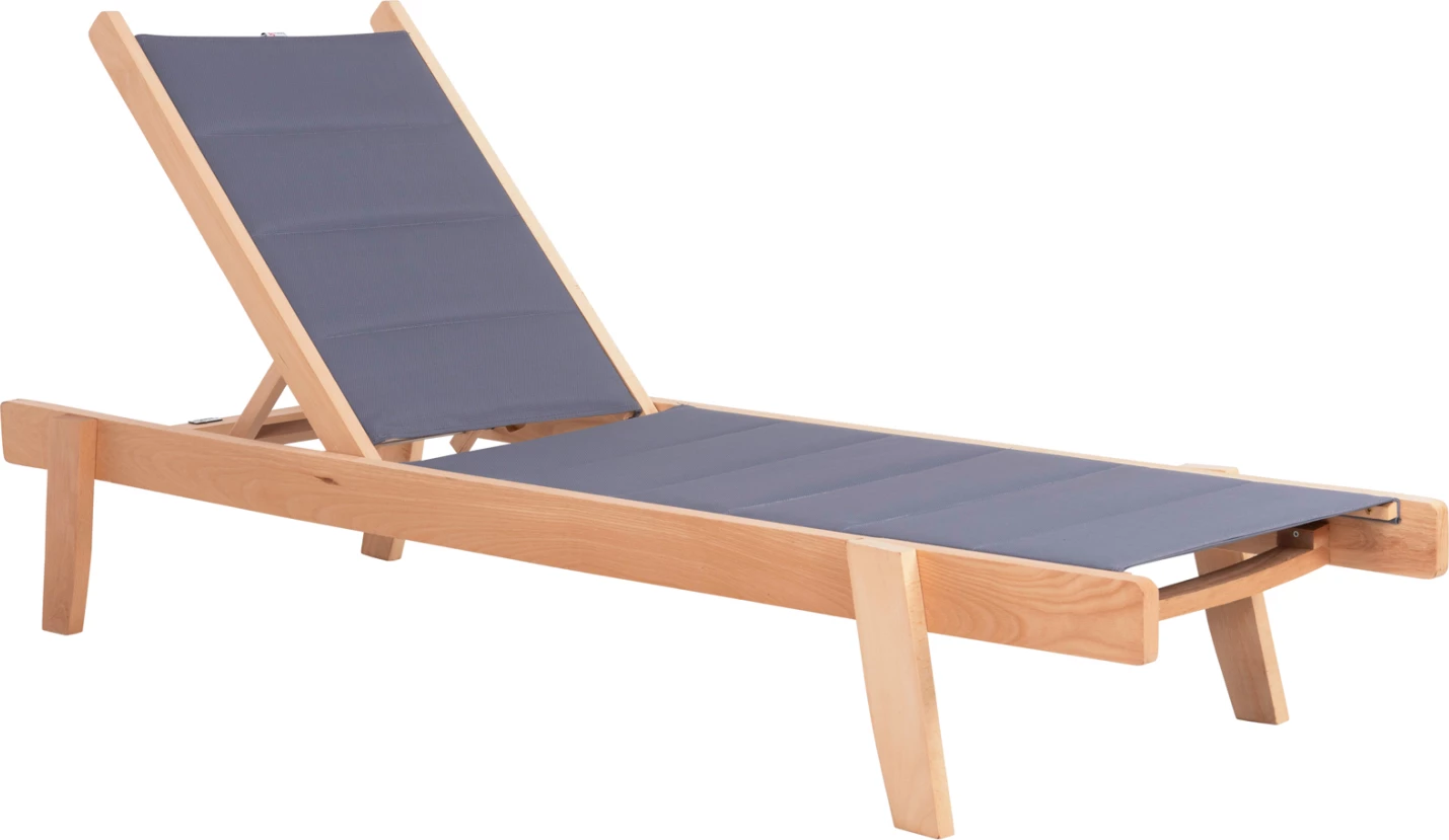 Shezlong plazhi profesional MILOS, dru ahu, ngjyrë natyrale-gri, FH10650.02, 204x65x31,5-92,5H cm