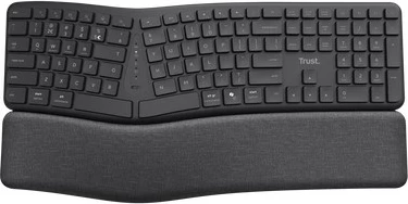 Tastierë Trust Keyra ergonomike, wireless, full-size, QWERTY, e zezë
