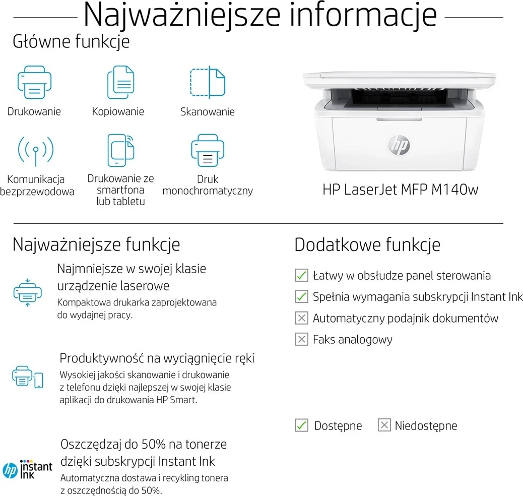 Printer HP LaserJet MFP M140w, i bardhë e zi