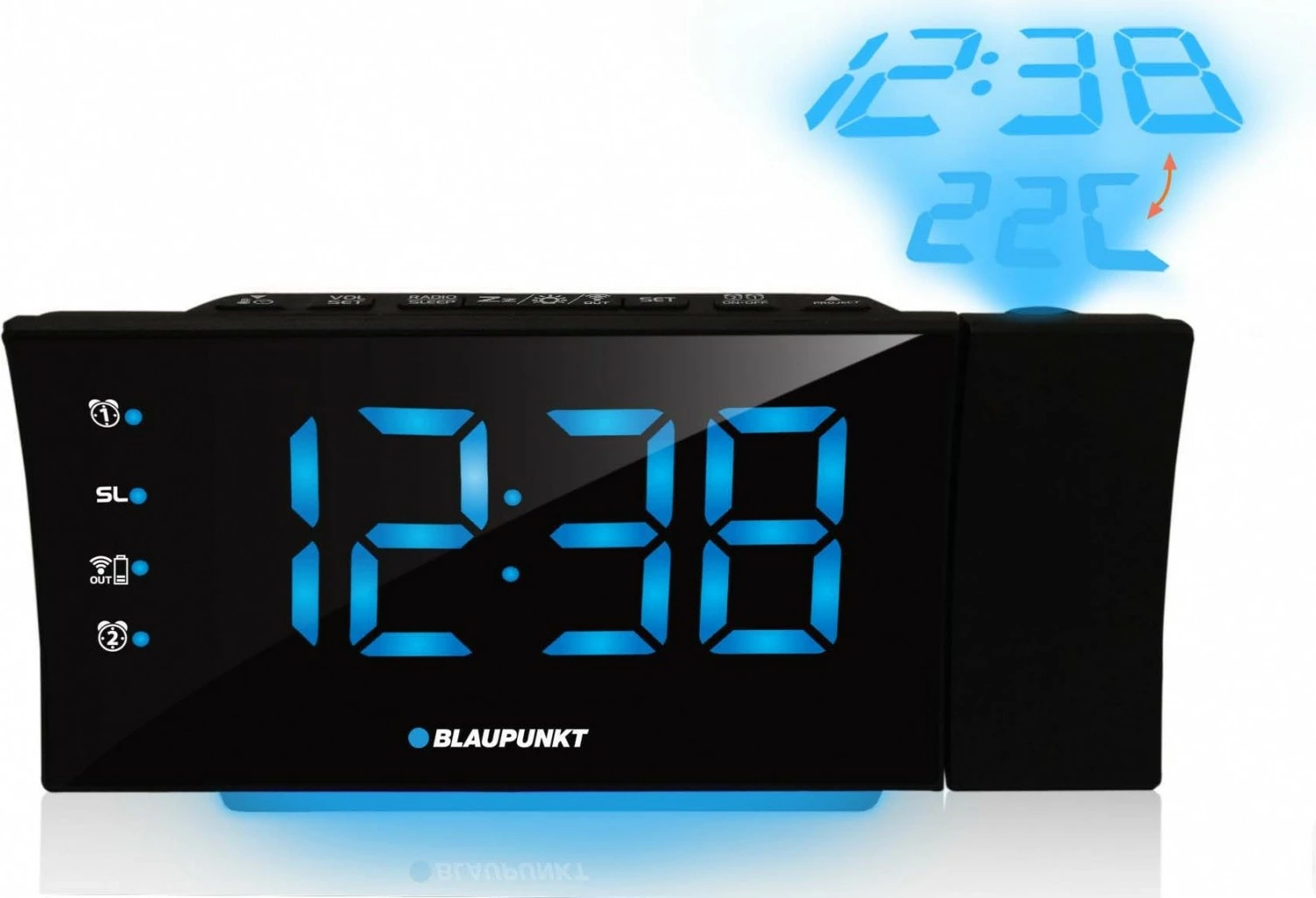 Radio-alarma Blaupunkt CRP81USB me projektor, FM, USB, e zezë