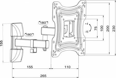 Mbajtëse muri për TV/monitor ART RAMT AR-83, 10-42 inç, 15 kg, Metal, E zezë