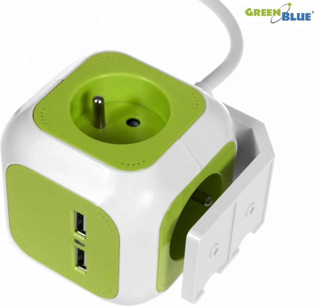 Prizë shumëdaljeshe GreenBlue MagicCube GB118, 4 dalje, 2 porta USB, 1.4m, bardhë/jeshile