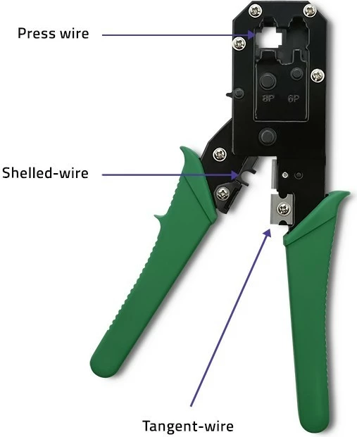 Vegël krimpimi modulare Qoltec 54381 për prerje dhe krimpim kabllosh Ethernet 8P 6P, e gjelbër