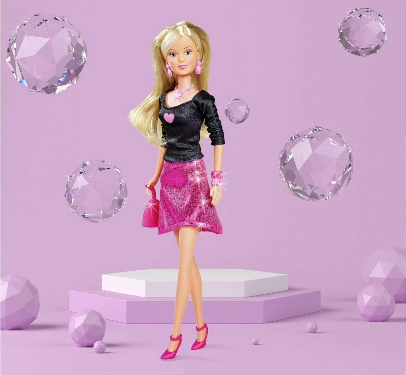 Kukull mode Steffi Love, Simba, 29 cm, me aksesorë bizhuterish, Rozë